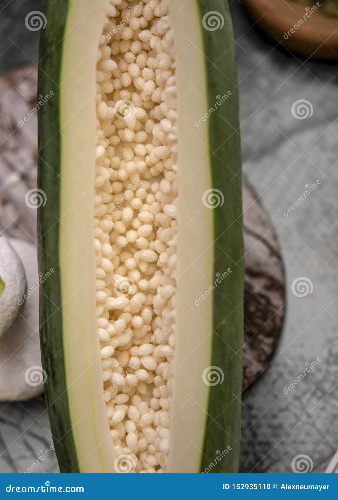 Green Papaya with White Seeds Stock Photo - Image of cutting