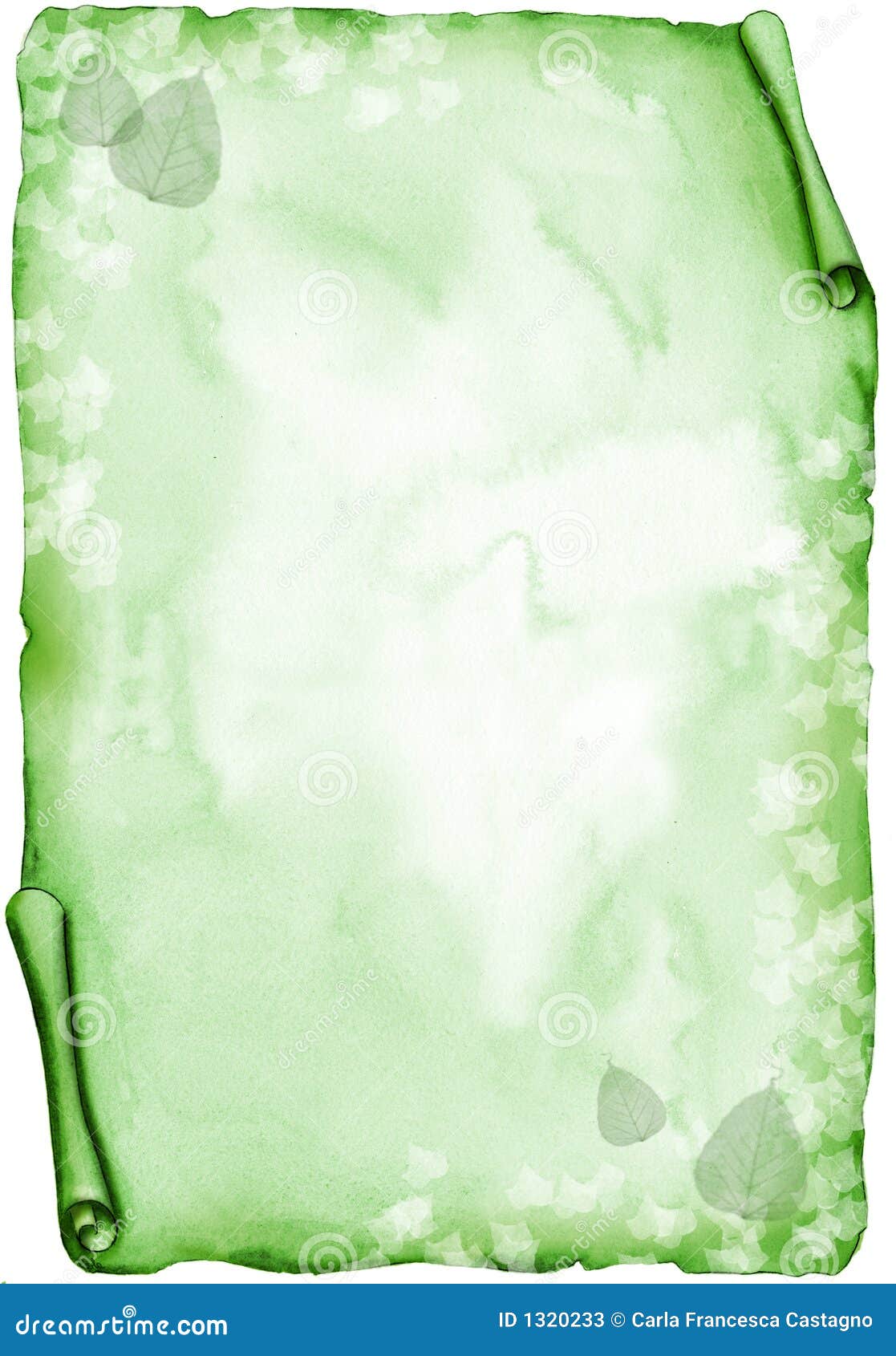 Green Parchment With Leaves Watercolor Stock Photos Image 1320233
