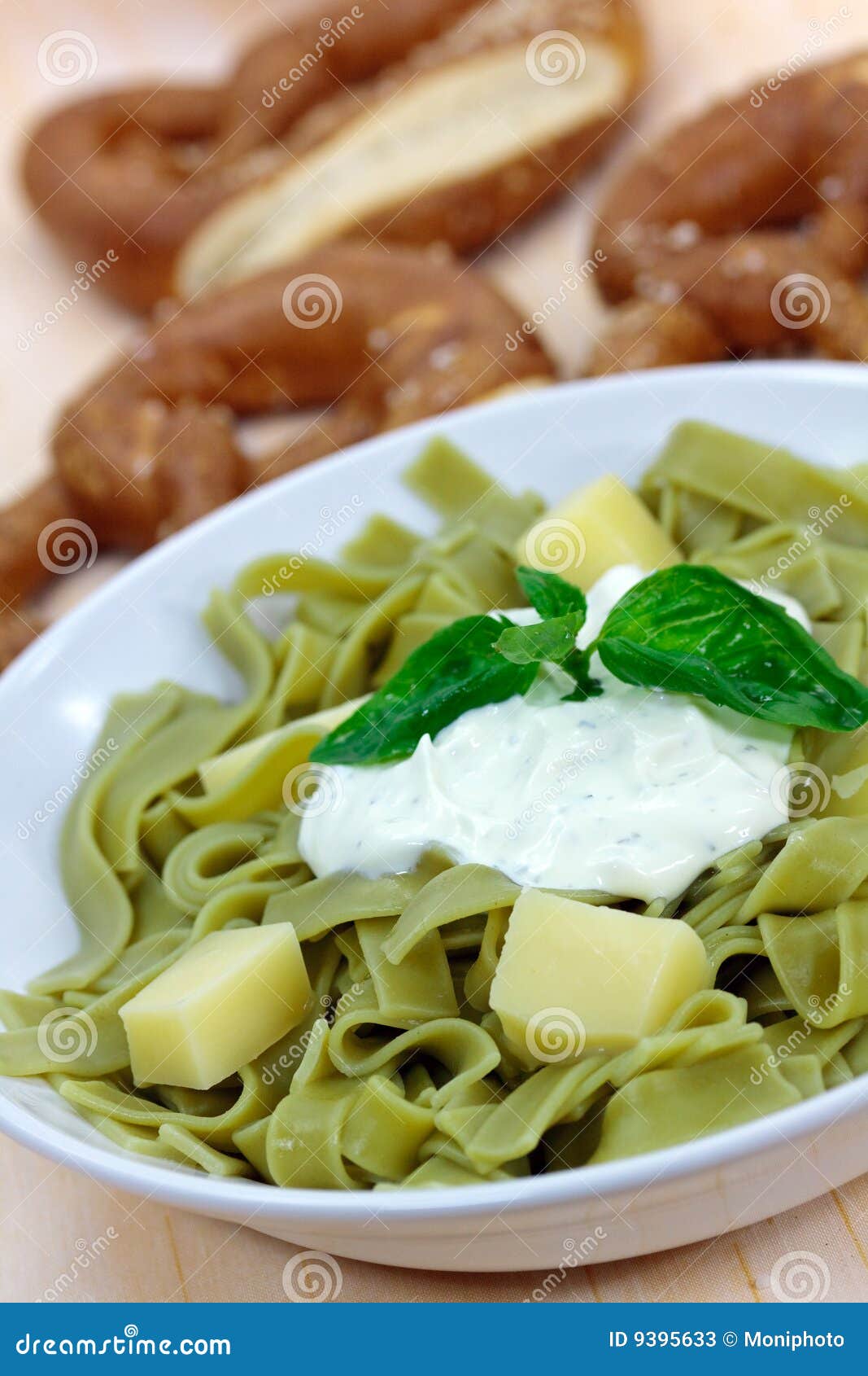 Green Pasta Salad with Curd Cheese and Yogurt Stock Image Image of