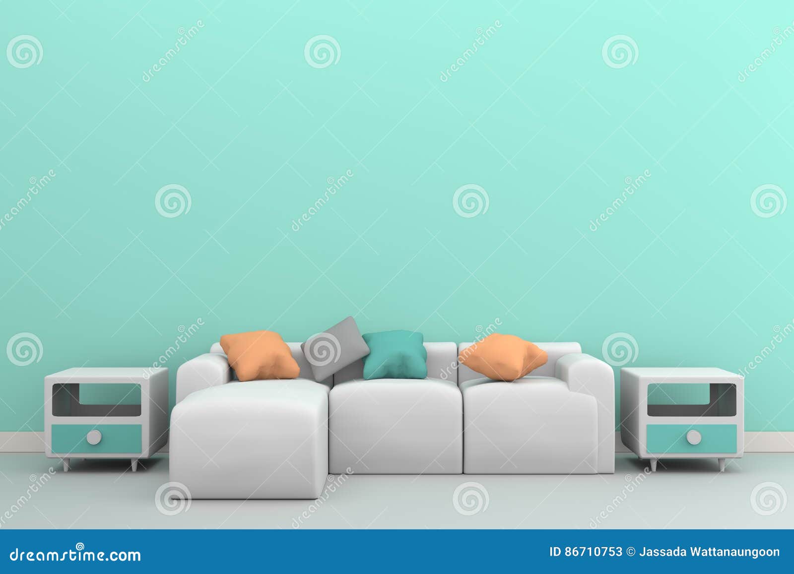 Green Pastel Wall with Sofa & Sideboard on White Floor-interior Stock  Illustration - Illustration of green, hanging: 86710753