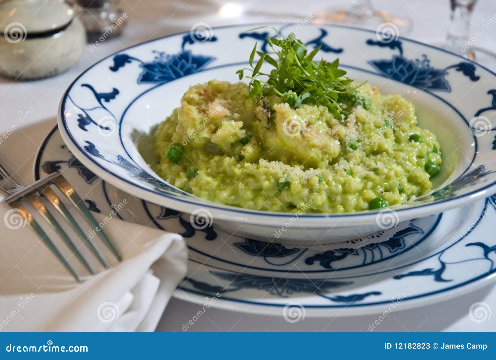 Green pea risotto stock image. Image of bowl, shrimp 12182823