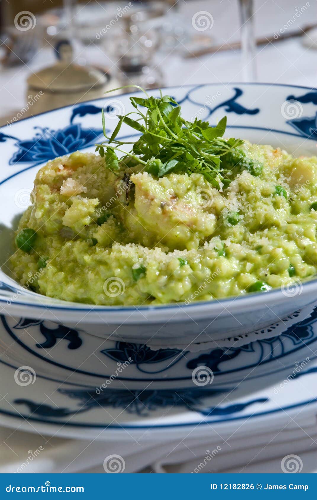 Green pea risotto stock photo. Image of bowl, shrimp 12182826