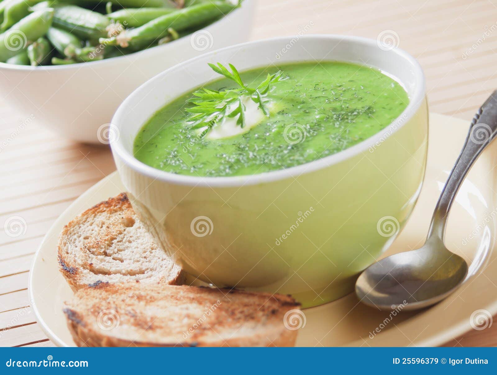 Green pea soup stock image. Image of vegetarian, creamy 25596379