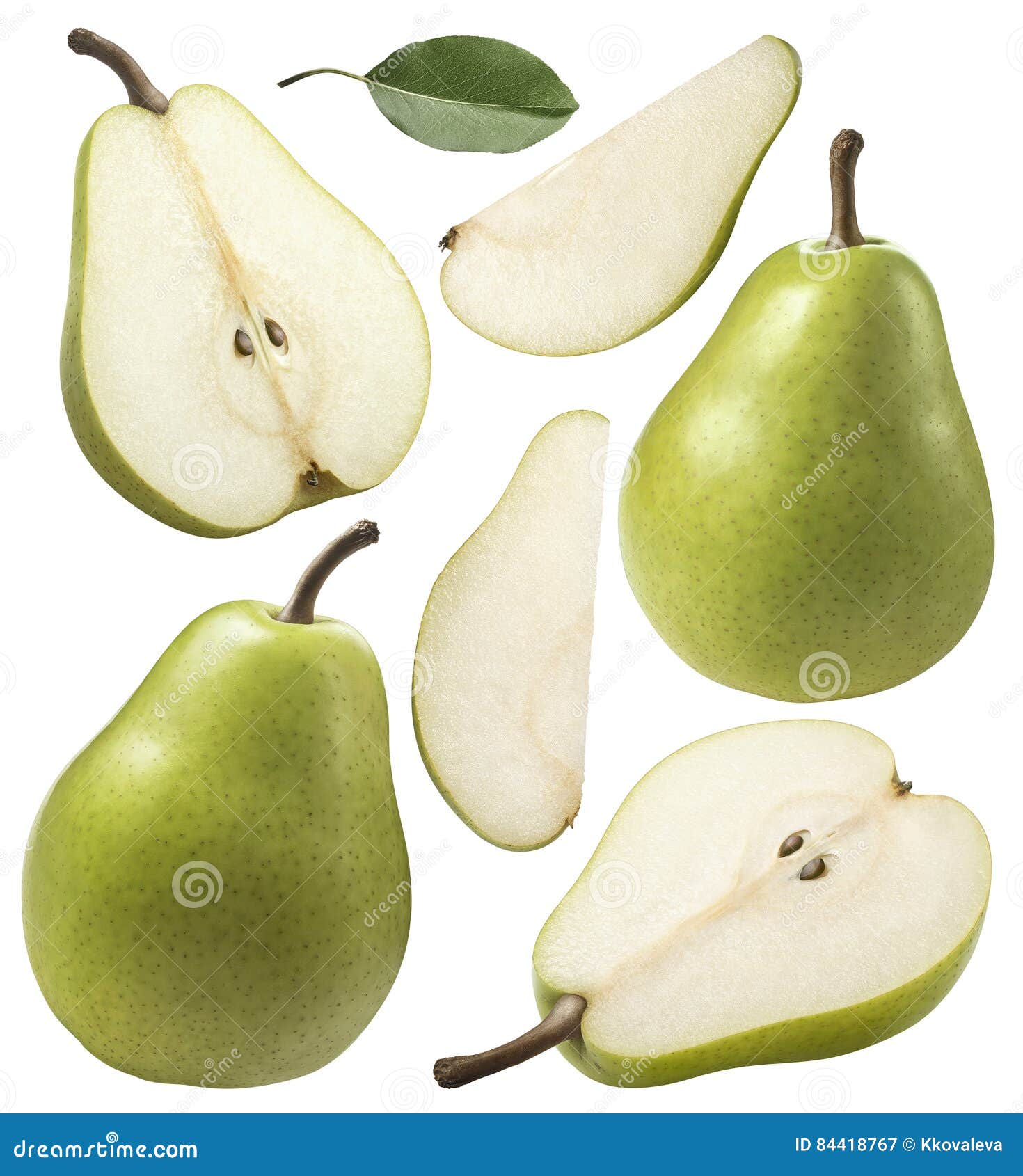 green pear pieces set collection  on white