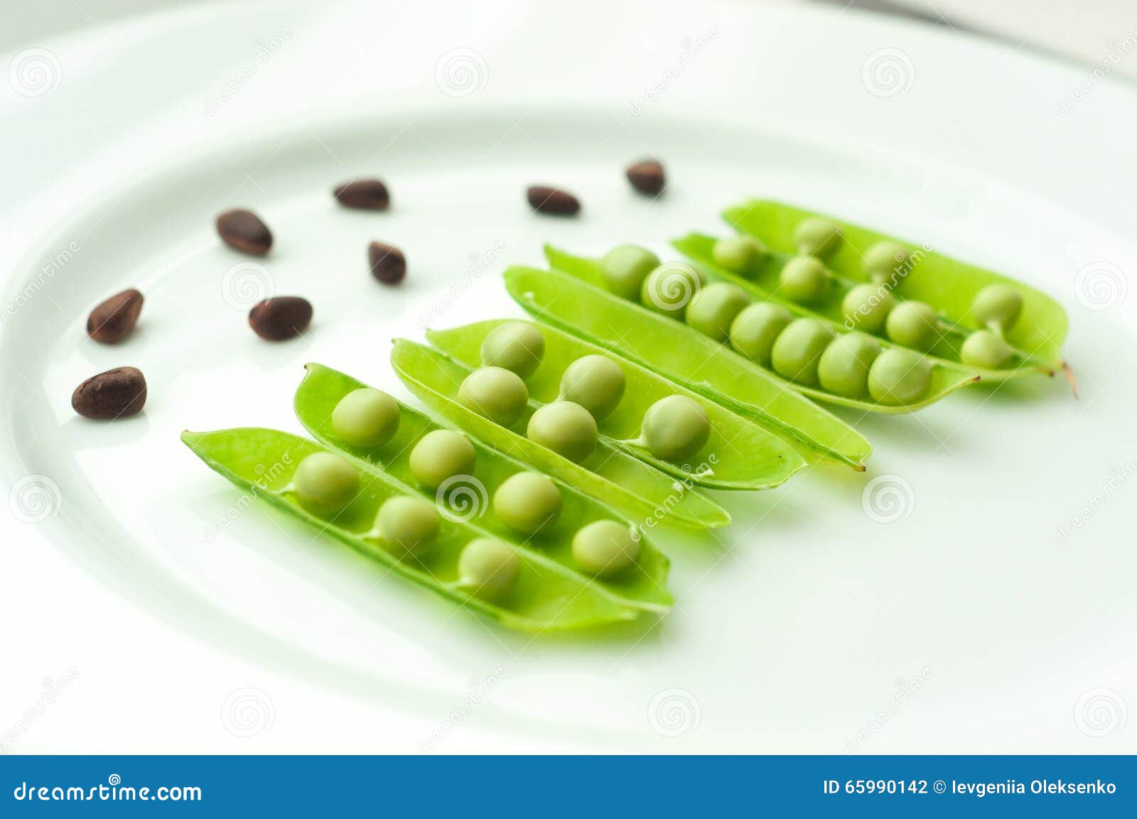 Green Peas in Beans on White Plate Stock Photo Image of brown