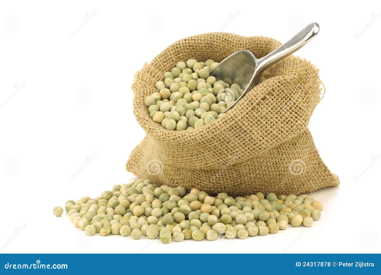 Green peas in a burlap bag stock photo. Image of brown 24317878