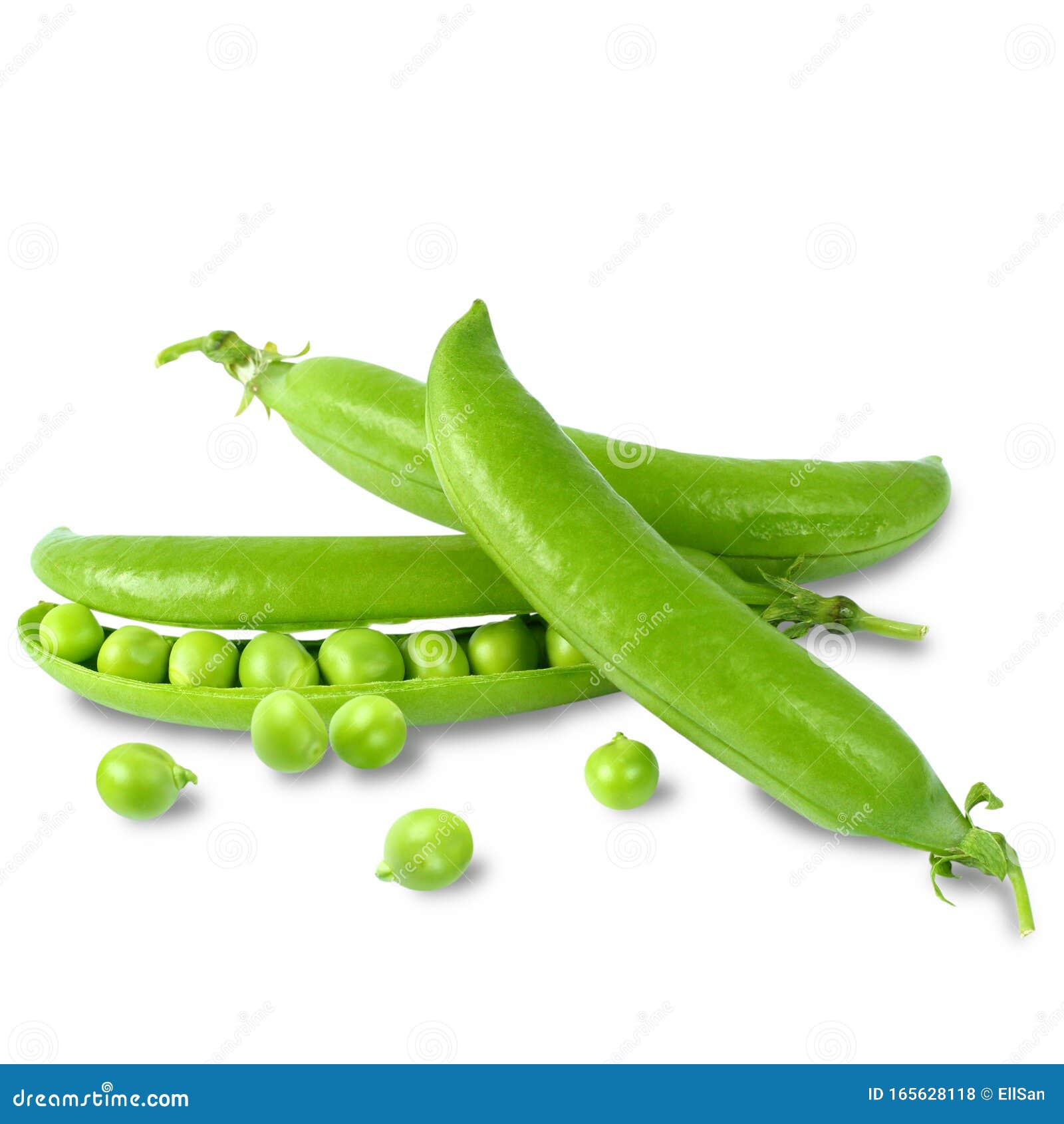 green peas in the pod on a white background