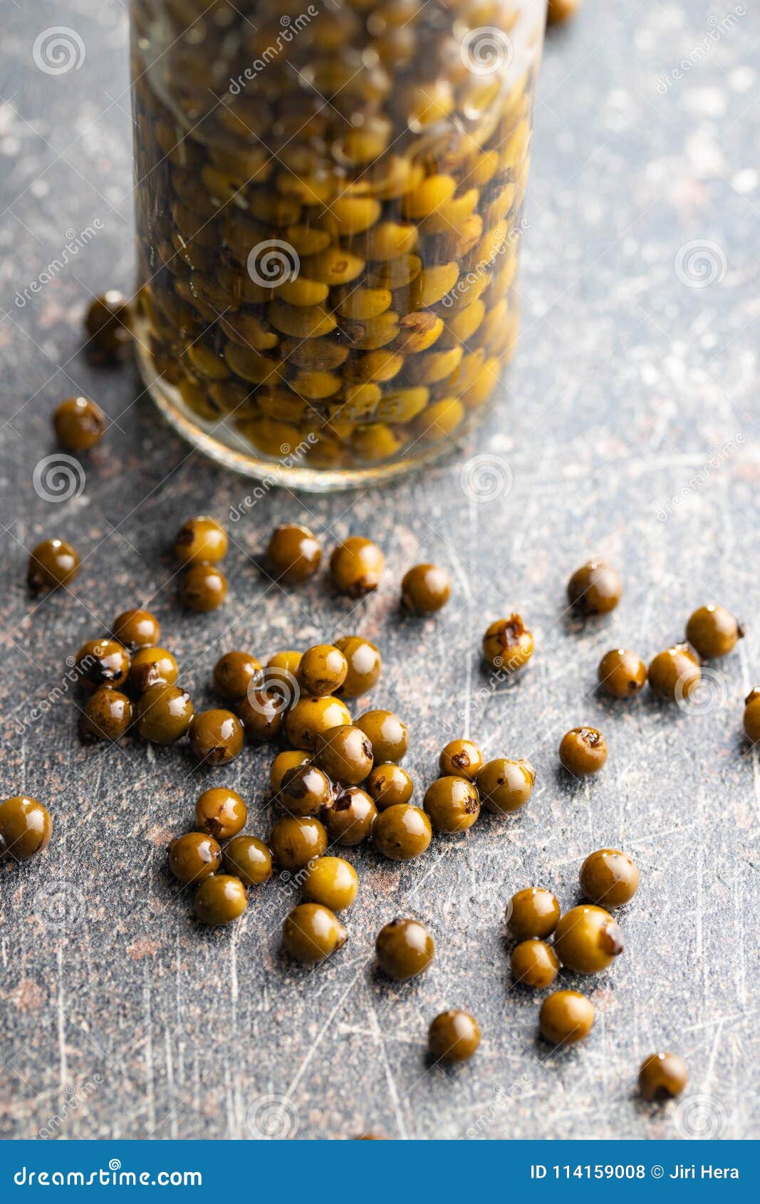 Green peppercorn in brine. stock photo. Image of spice 114159008