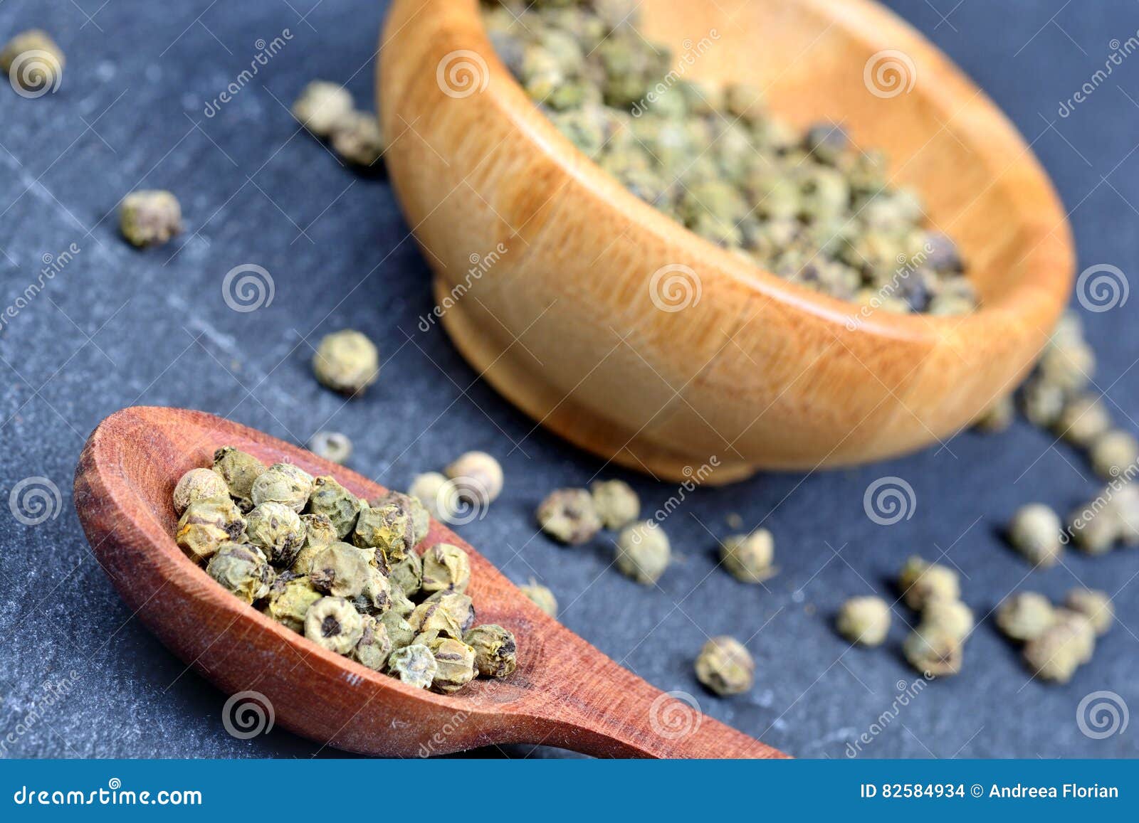 Green Peppercorns in a Spoon and Bowl Stock Photo Image of spicy