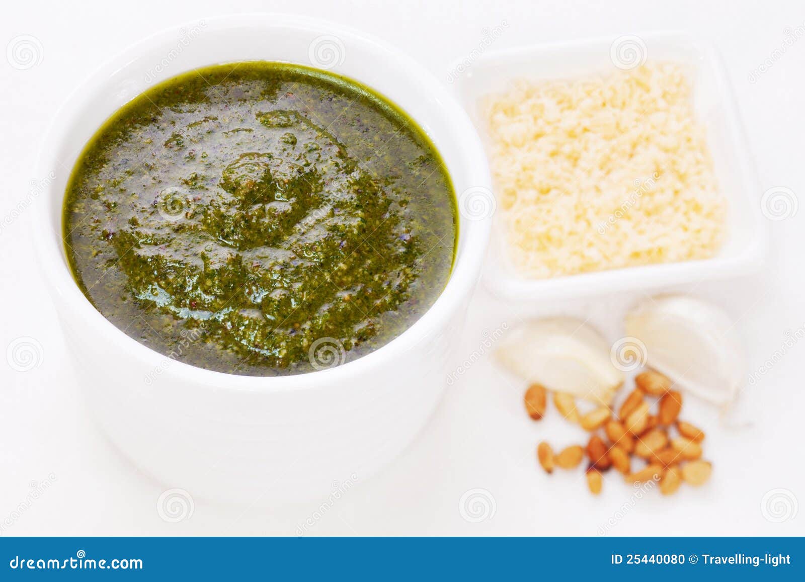 Green Pesto with Pine Nuts Garlic Parmesan Cheese Stock Photo Image