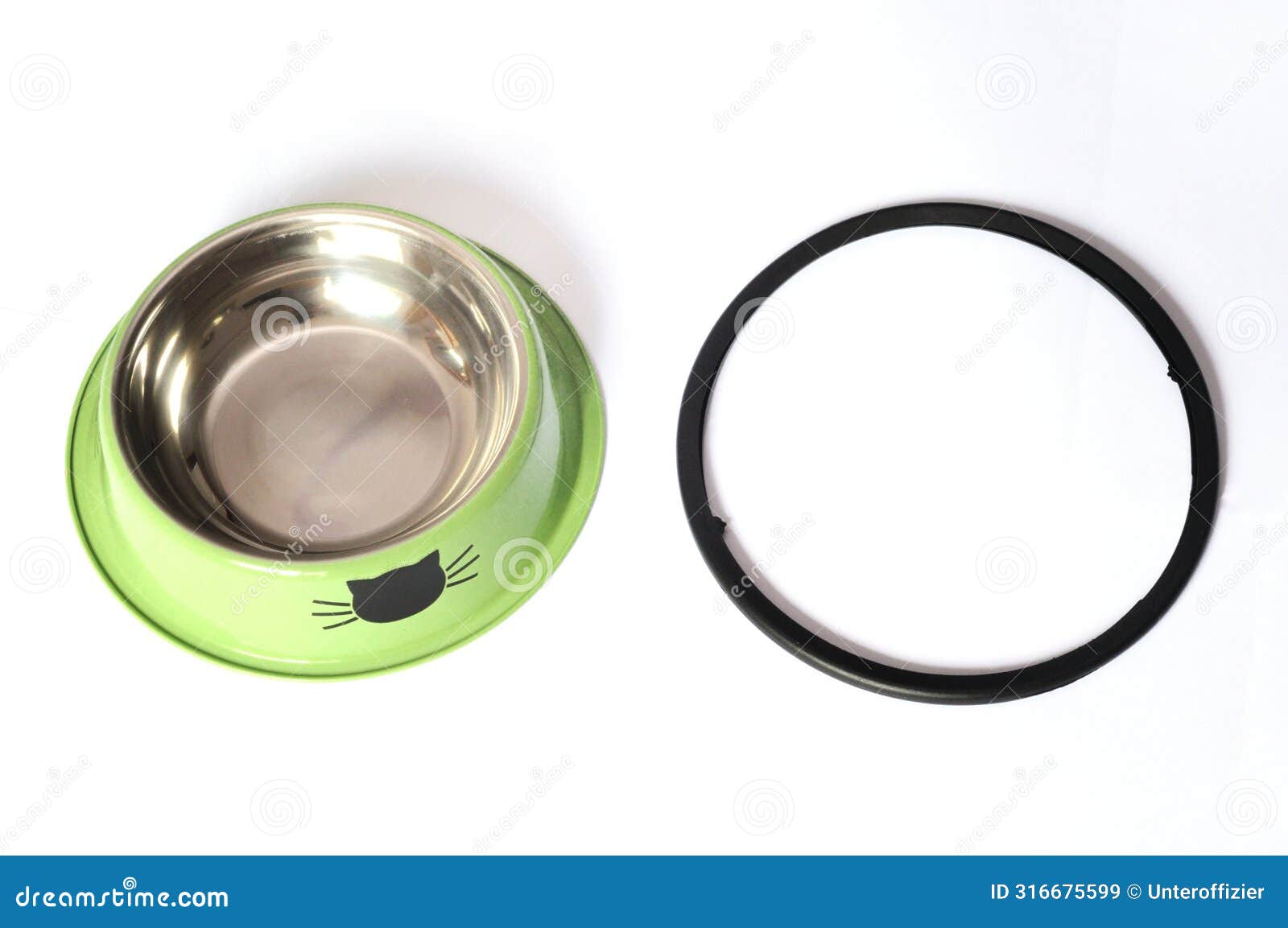 a green pet bowl with stopper removed and placed side by side white backdrop