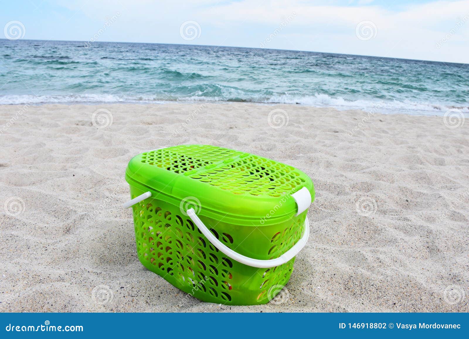 Picnic Basket on the Beach. Stock Photo Image of dunes, dutch 146918802