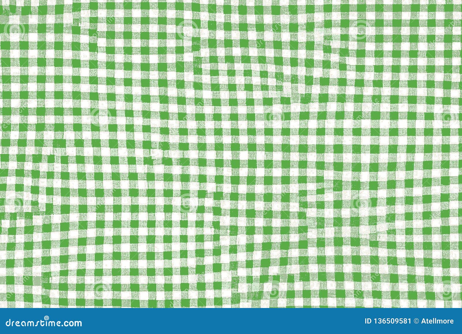 Green Picnic Blanket Fabric with Squared Patterns and Texture Stock