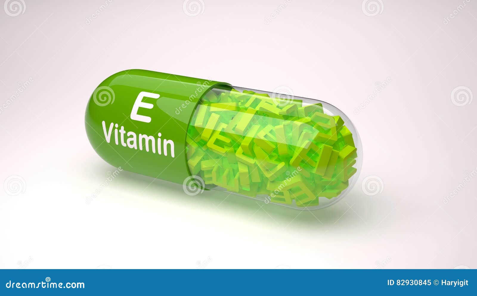 Green Pill or Capsule Filled with Vitamin E. Stock Illustration