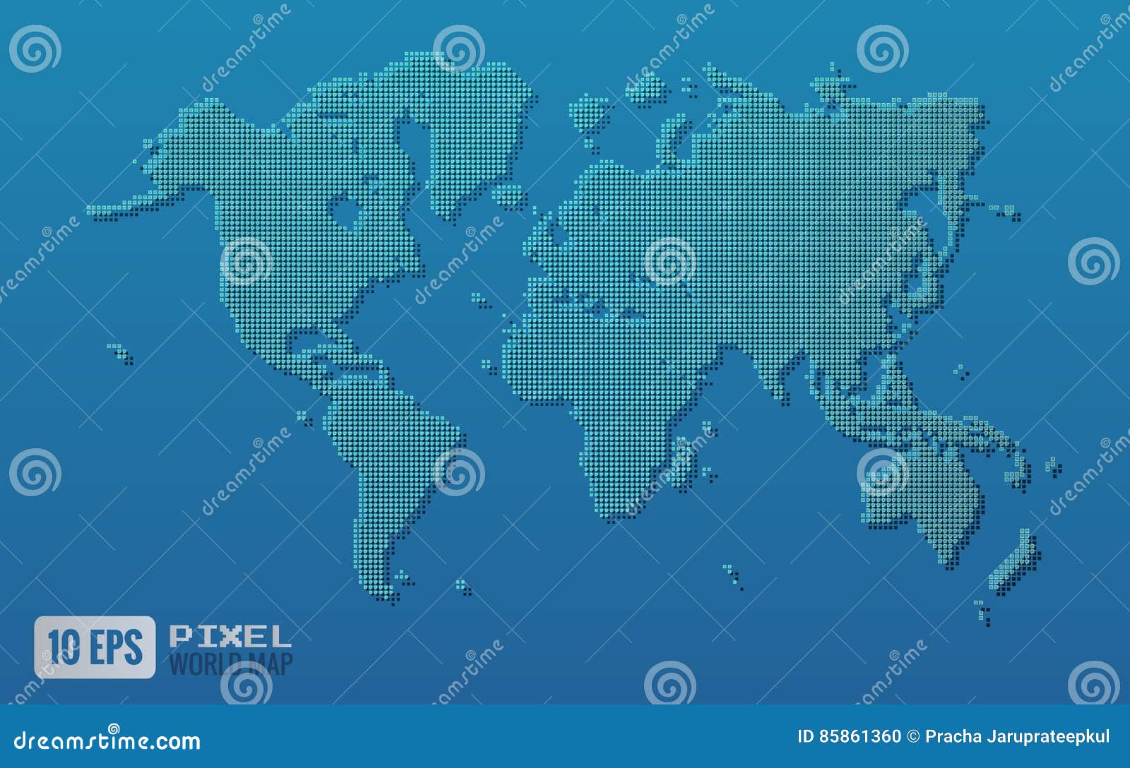 Green Pixel World Map on Blue Background Stock Vector - Illustration of