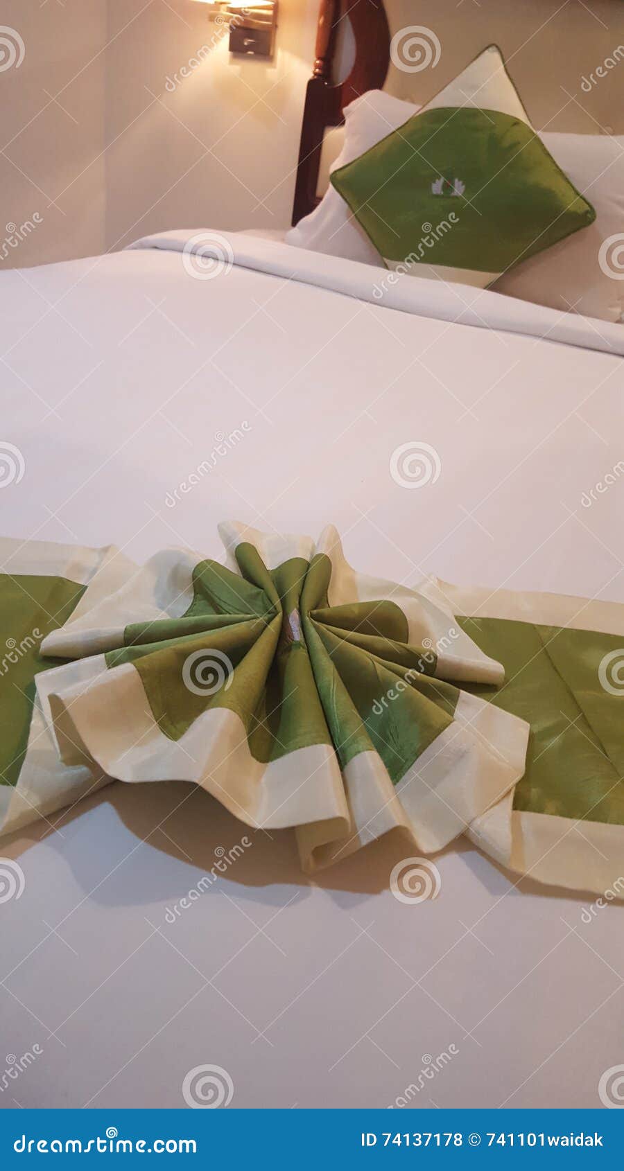 Green Place Hotel Bed Set Up Stock Photo Image of green, place 74137178