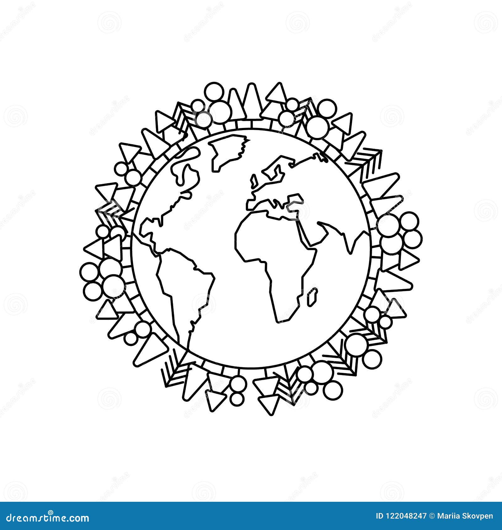 Green Planet Earth Concept in Line Style. Earth Day and World Map Stock ...