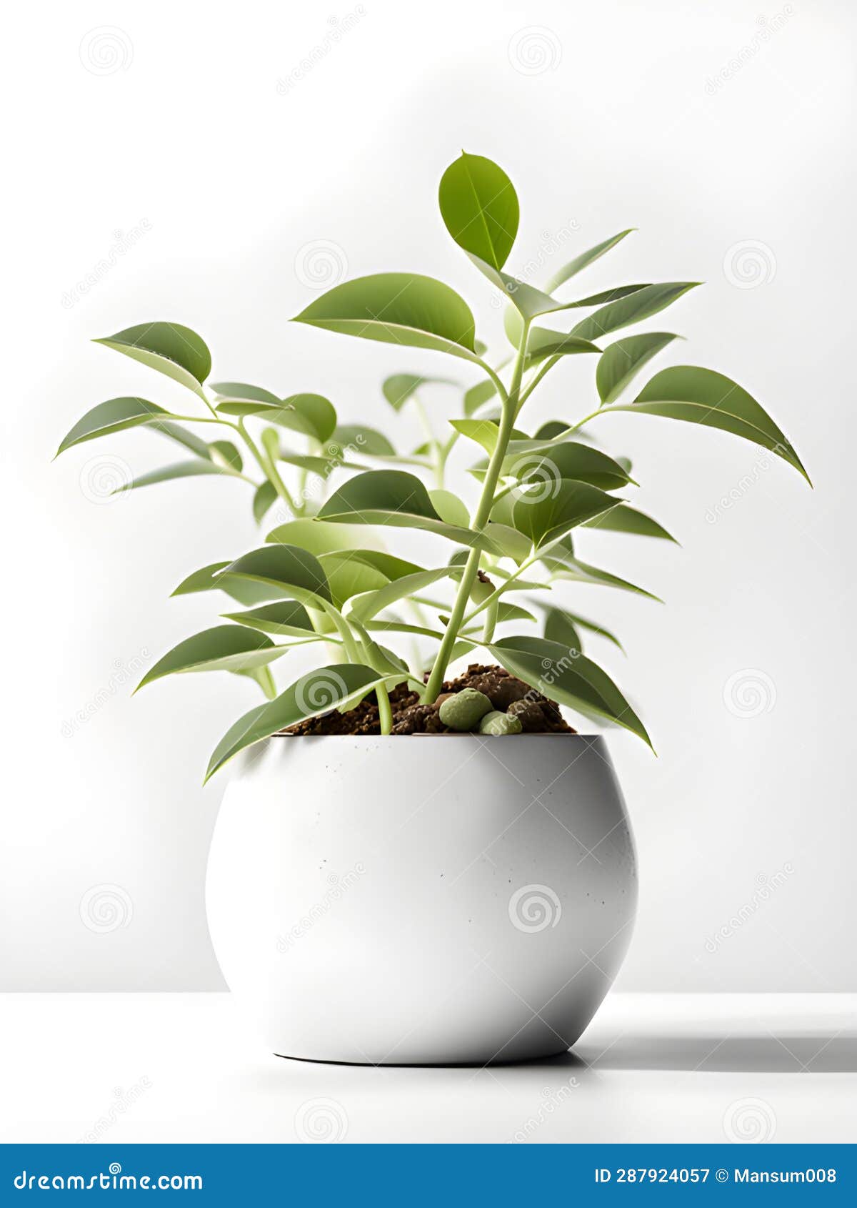 Green Plant in White Pot on White Background, Ai Generated Stock