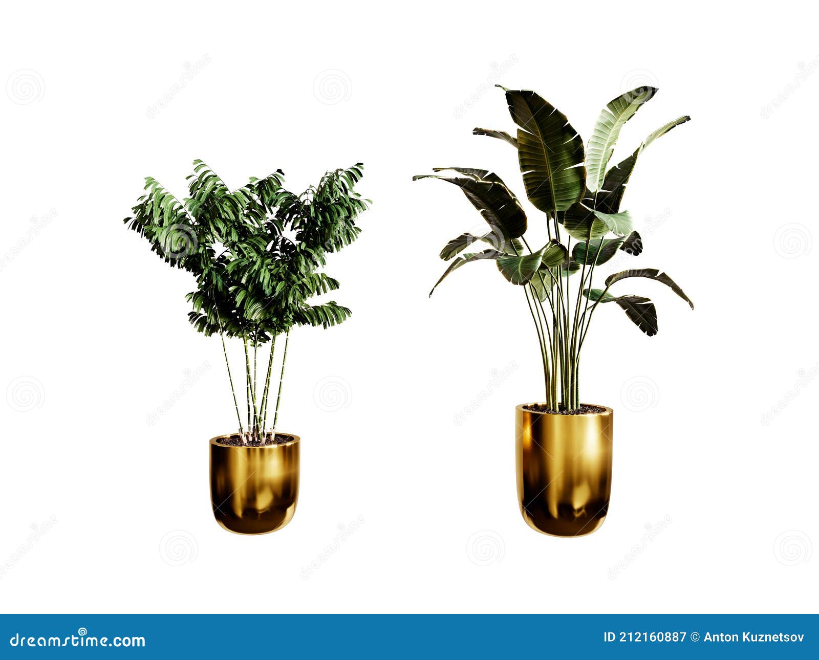 Green Plants on a White Background. 3D Rendering Stock Illustration