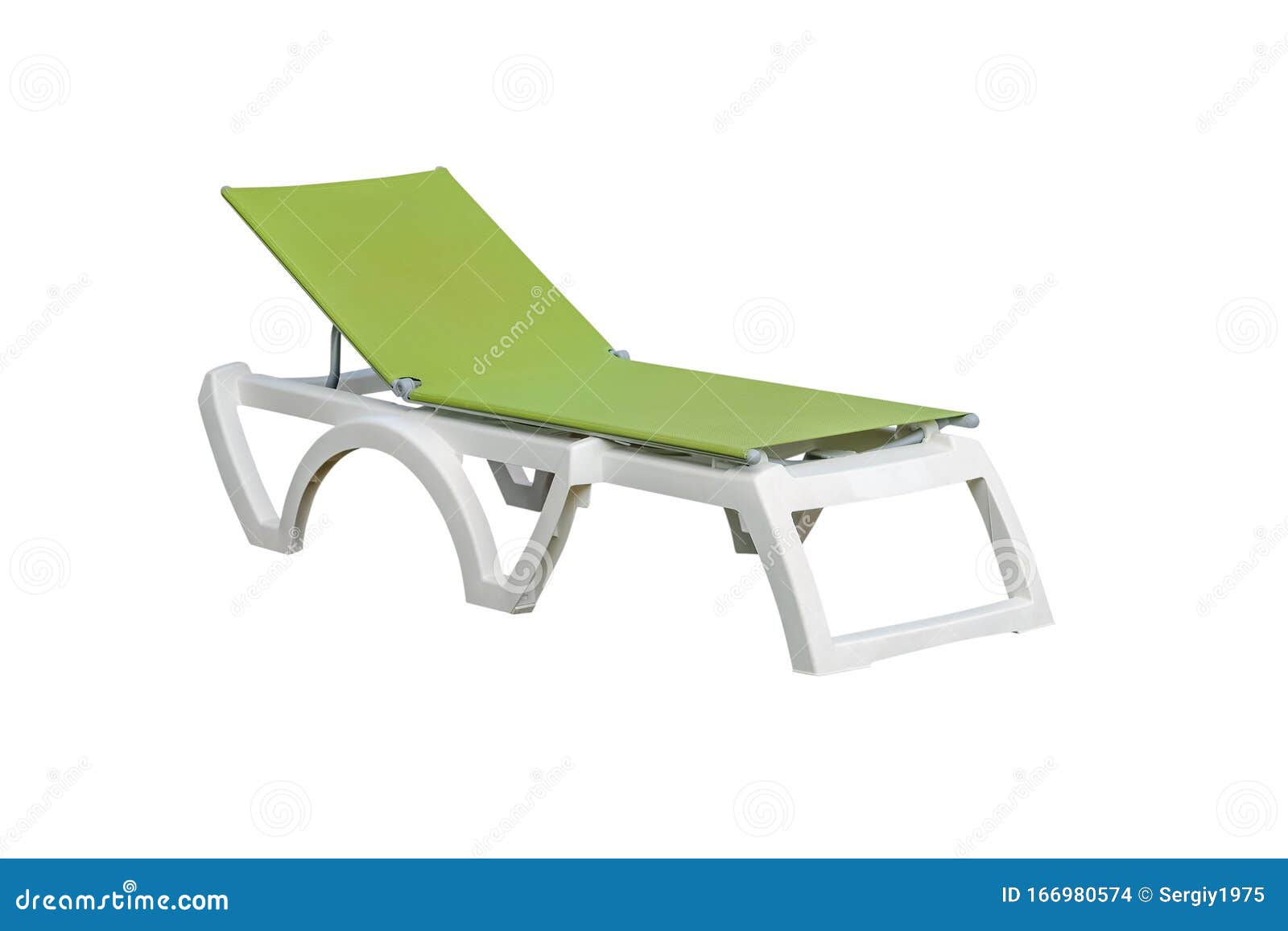 Green Plastic Beach Deck Chair Isolated on White Background Stock Photo