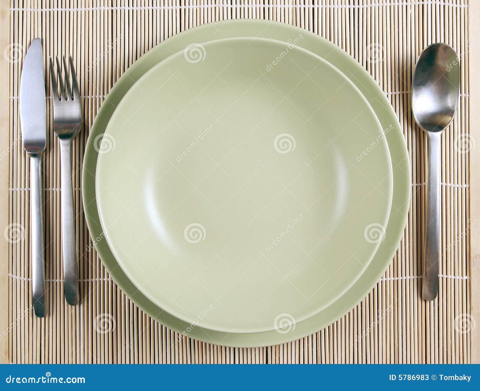 Green Plates with Knife and Fork and Spoon Stock Image Image of green