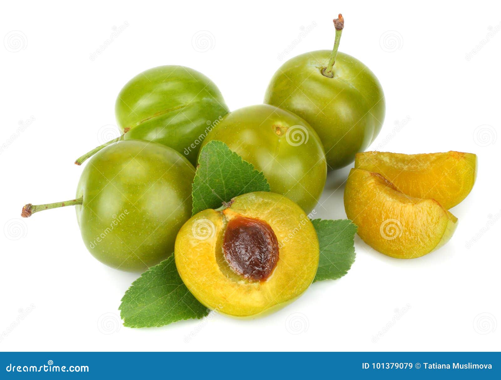 Green Plum Fruit Isolated on White Background Stock Image Image of greengage, peach 101379079