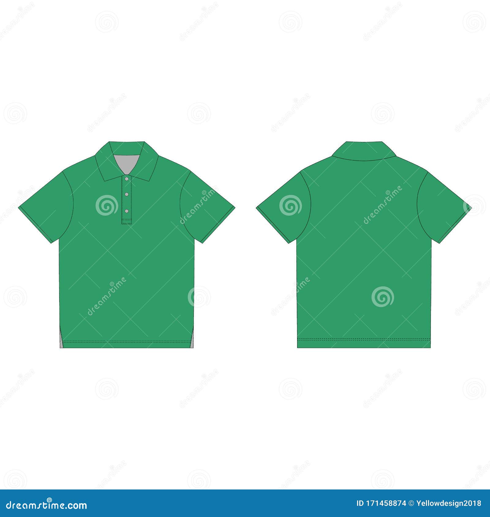 Green Polo T-shirt Design Template. Front and Back Technical Sketch ...