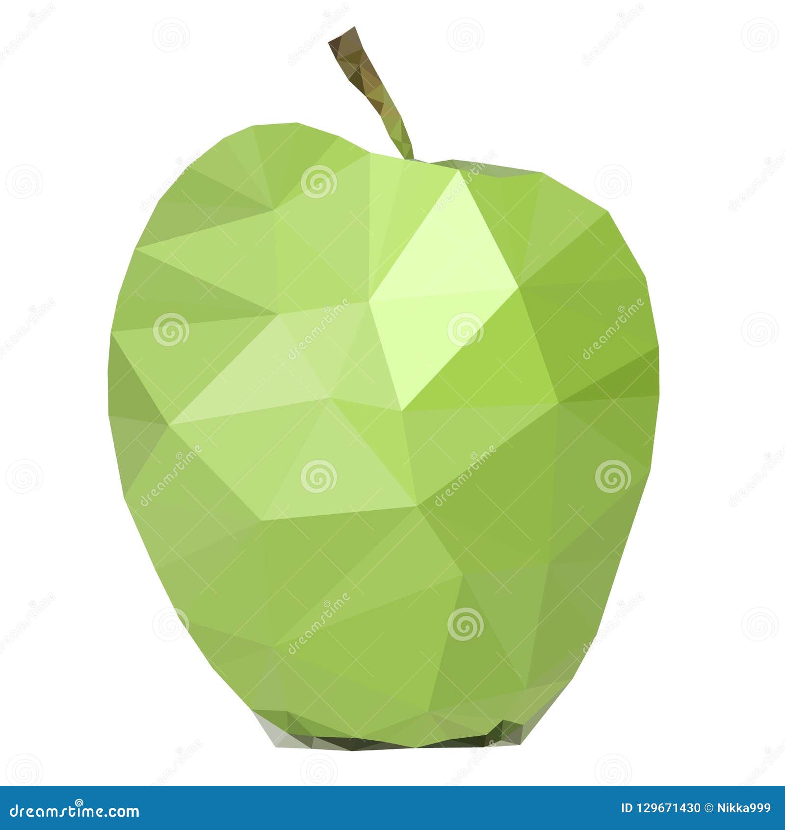 Green Polygonal Vector Apple on White Background. Low Poly Isolated