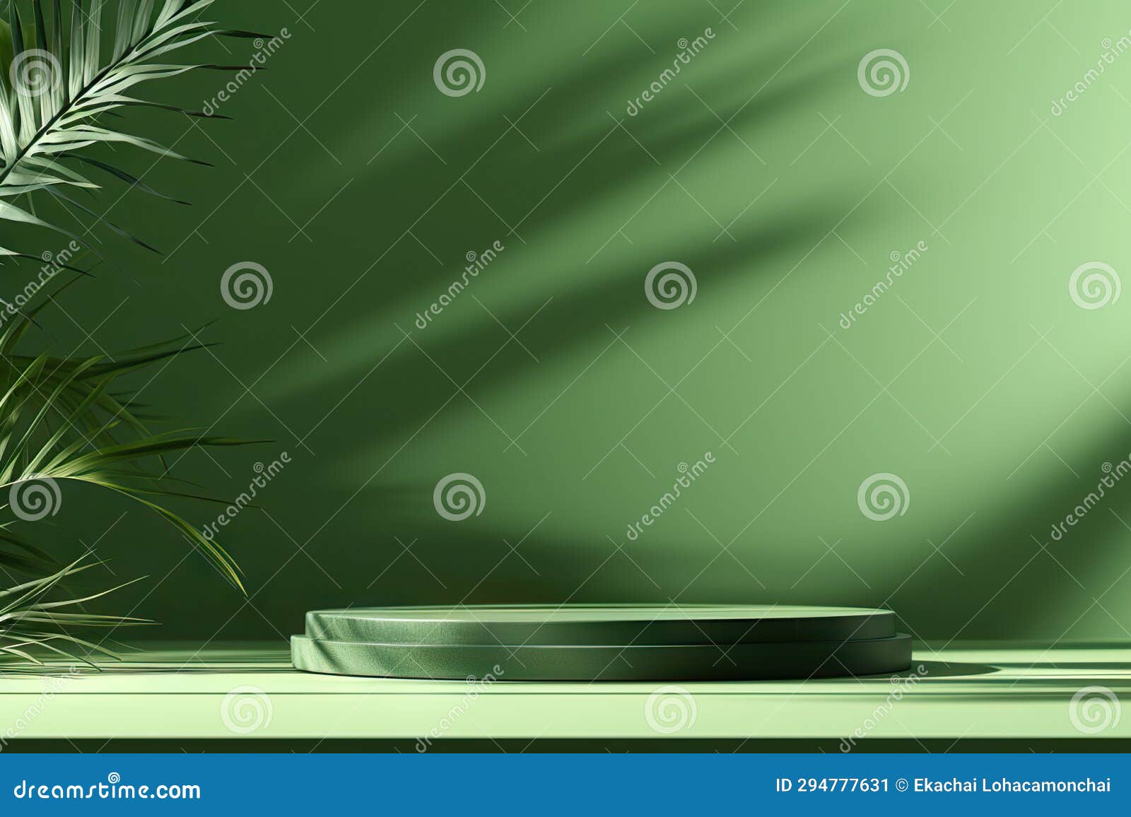green product podium display with tree shadow on summer green background summer product mockup background. created with generative