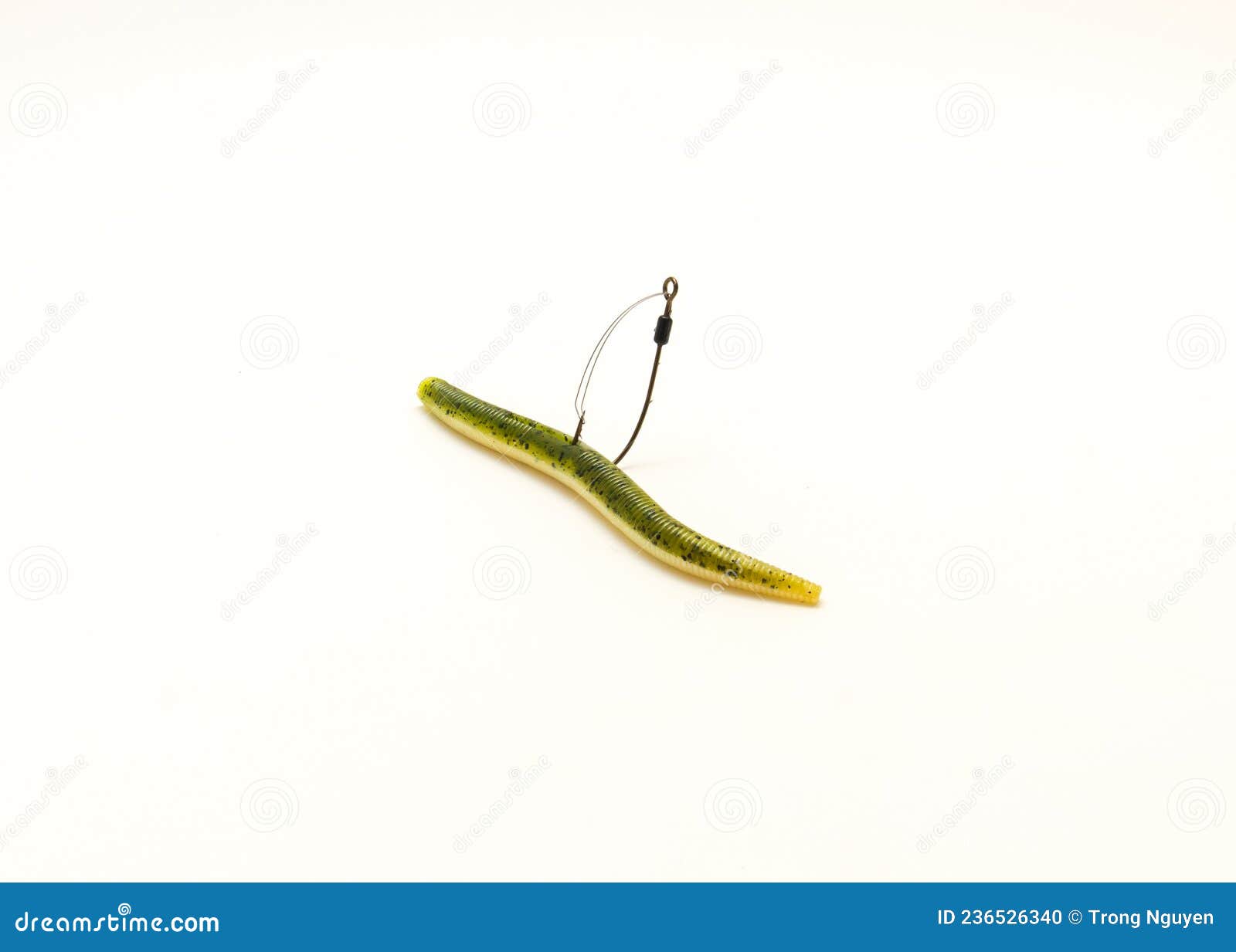 Green Pumpkin Plastic Worm Hooked in Weedless Bait Holder Hook Isolated on  White Stock Photo - Image of bass, rigged: 236526340