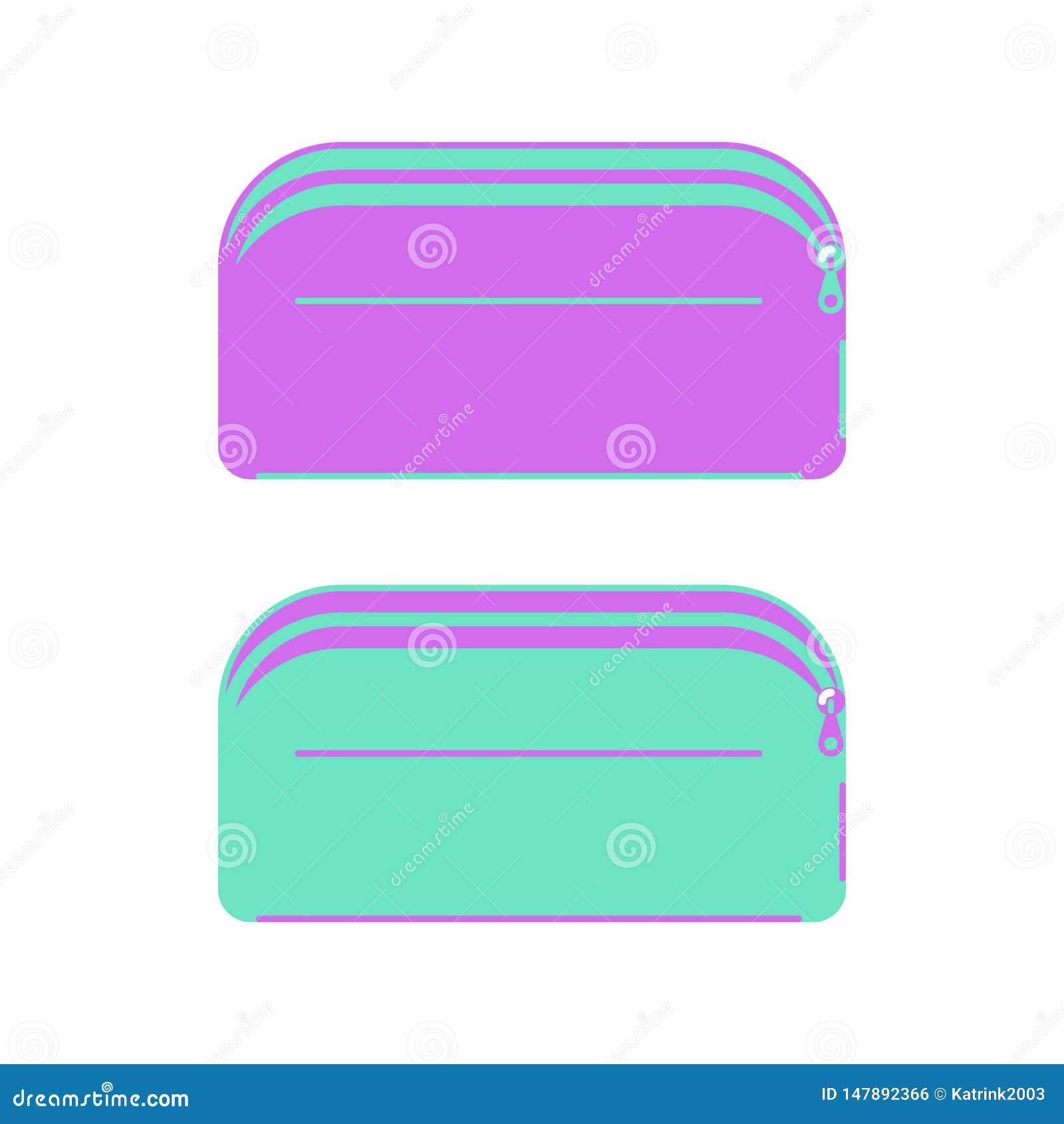 green and purple school pencil cases on a white background.