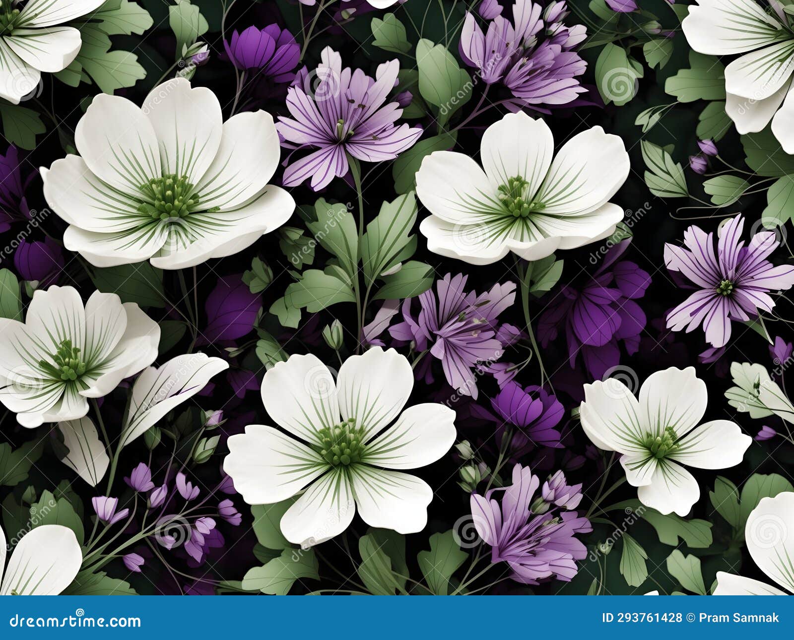 green, white, and purple wildflower patterns. ai-generated.