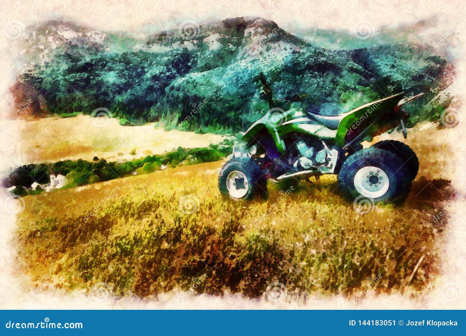 Green Quad in Landscape. Computer Painting Effect. Stock Image Image