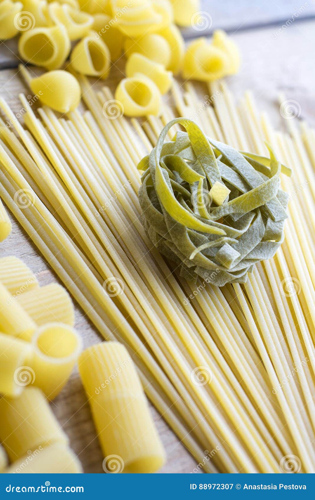Green Raw Pasta is on the Linguini Stock Image Image of natural