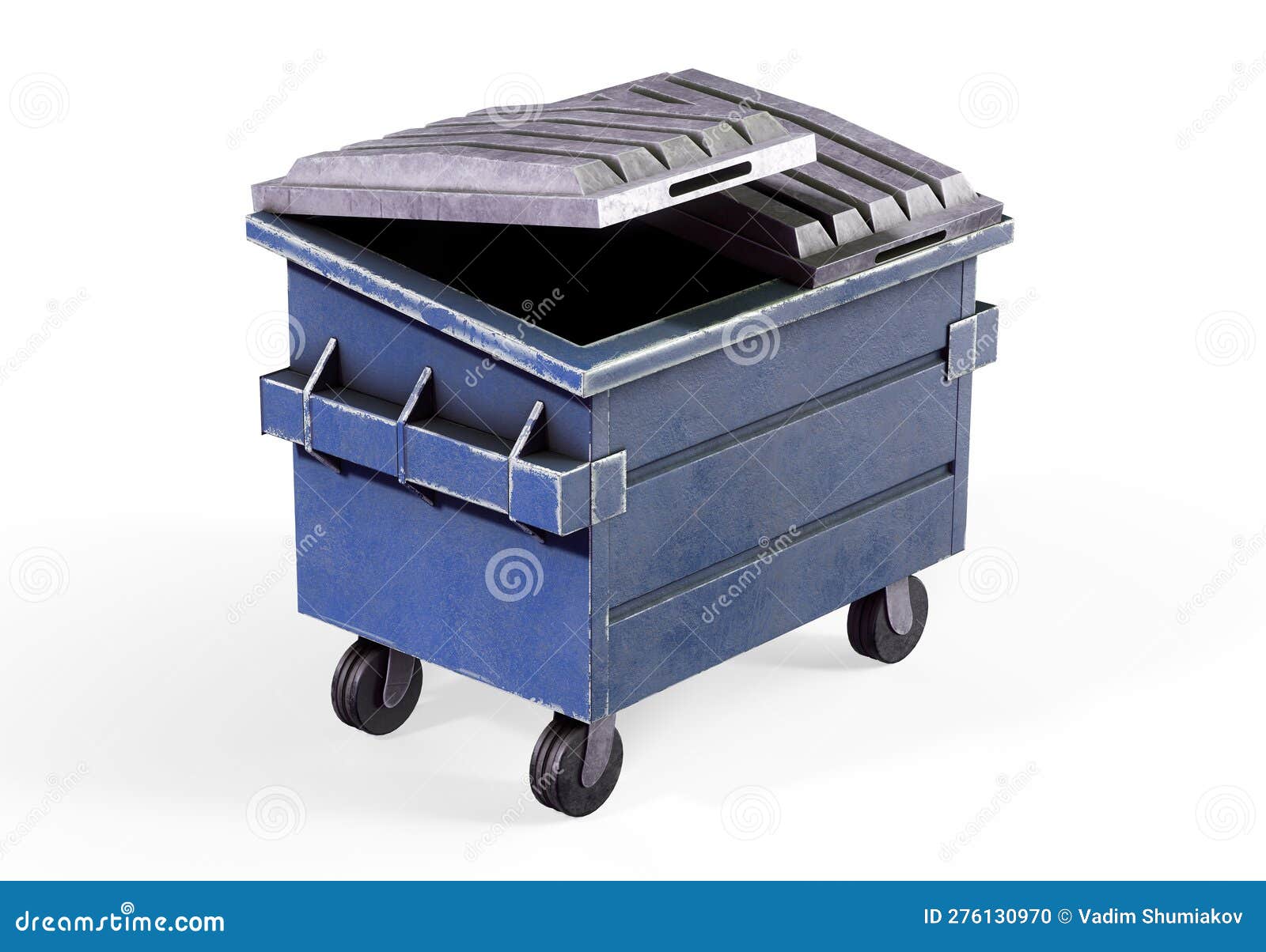 Green Recycling Trash Can, 3D Rendering Stock Illustration