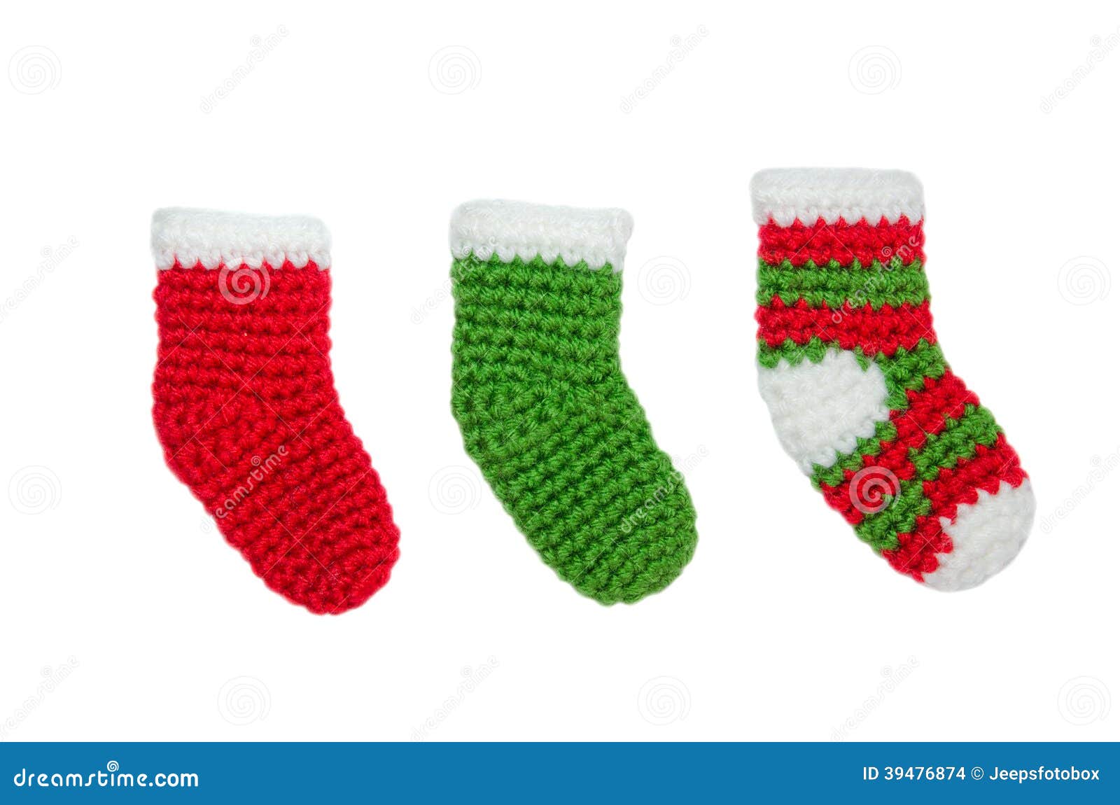 Green and Red Christmas Sock Ornaments on Isolated White Background