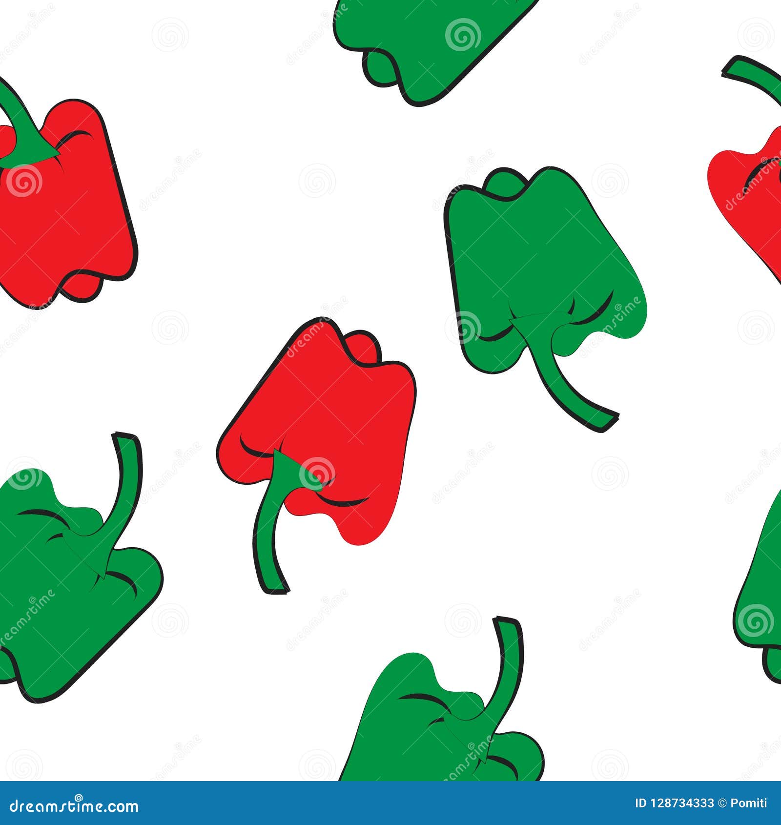 Green and Red Paprika Seamless Pattern Vector Illustration Stock