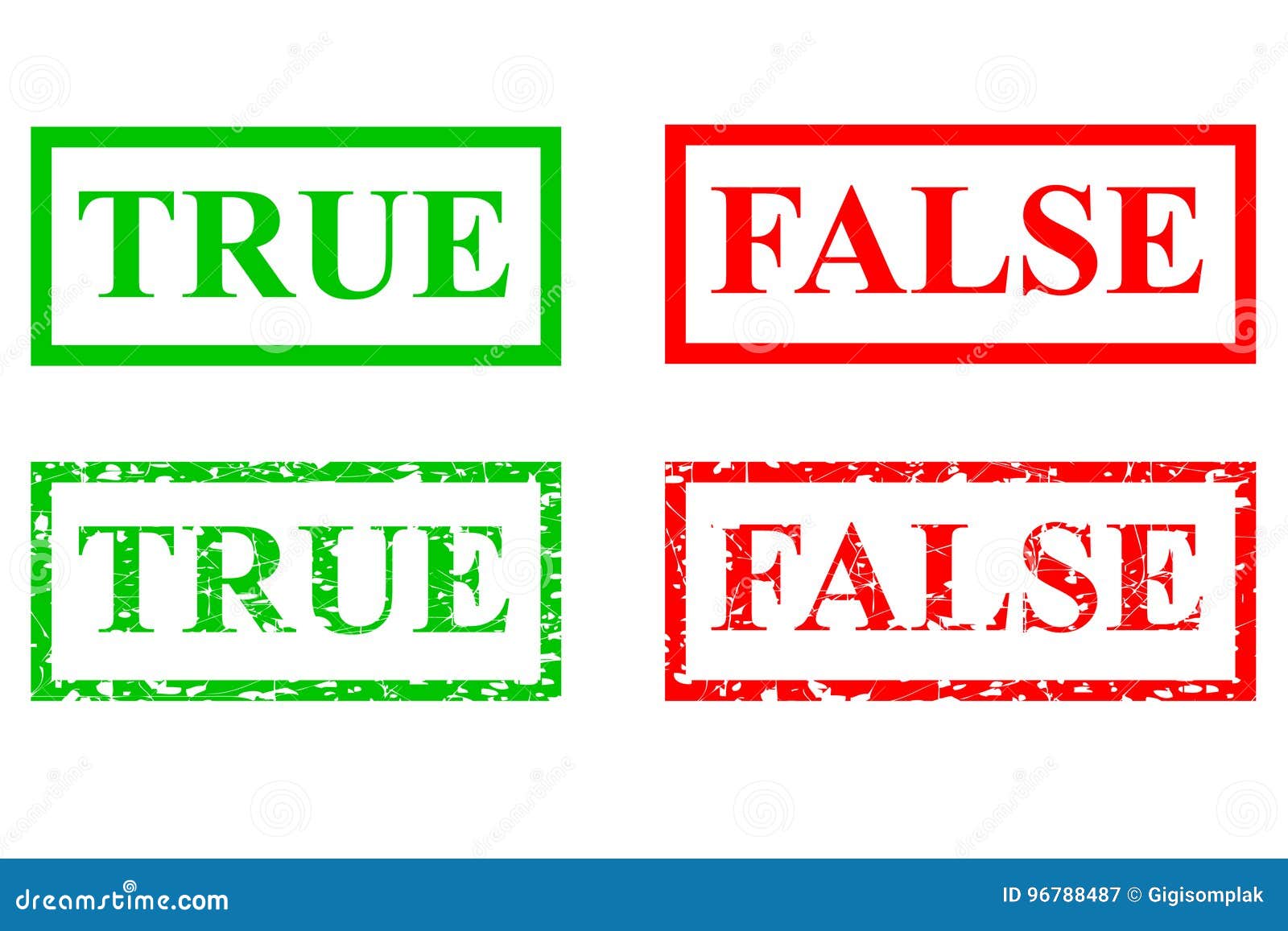 green and red rubber stamp effect sign true and false