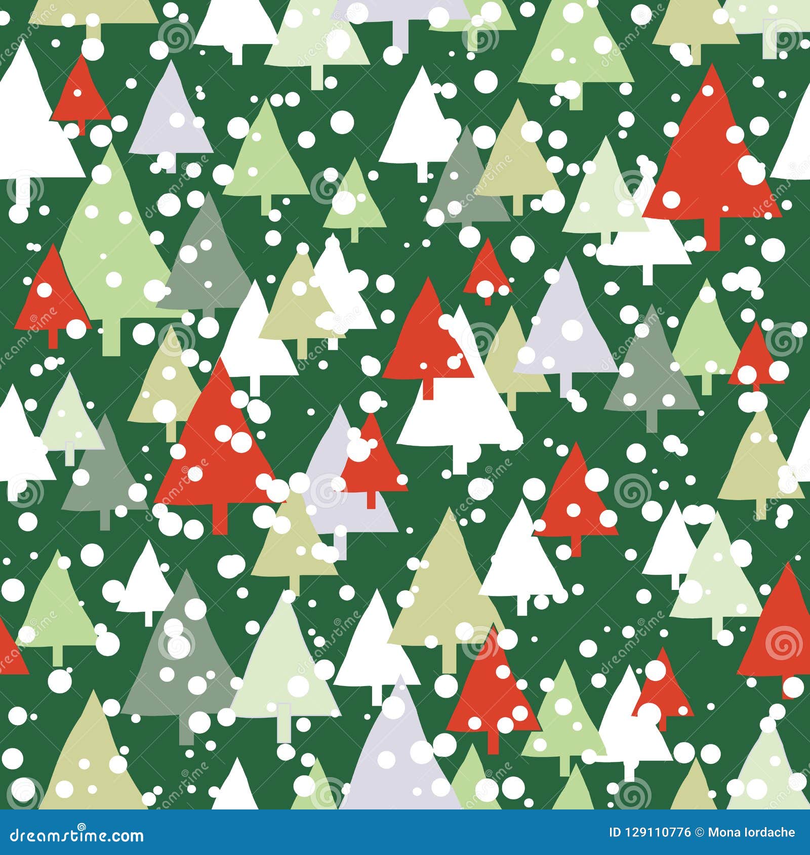 Green and Red Snow Trees Christmas Seamless Pattern. Stock Vector ...