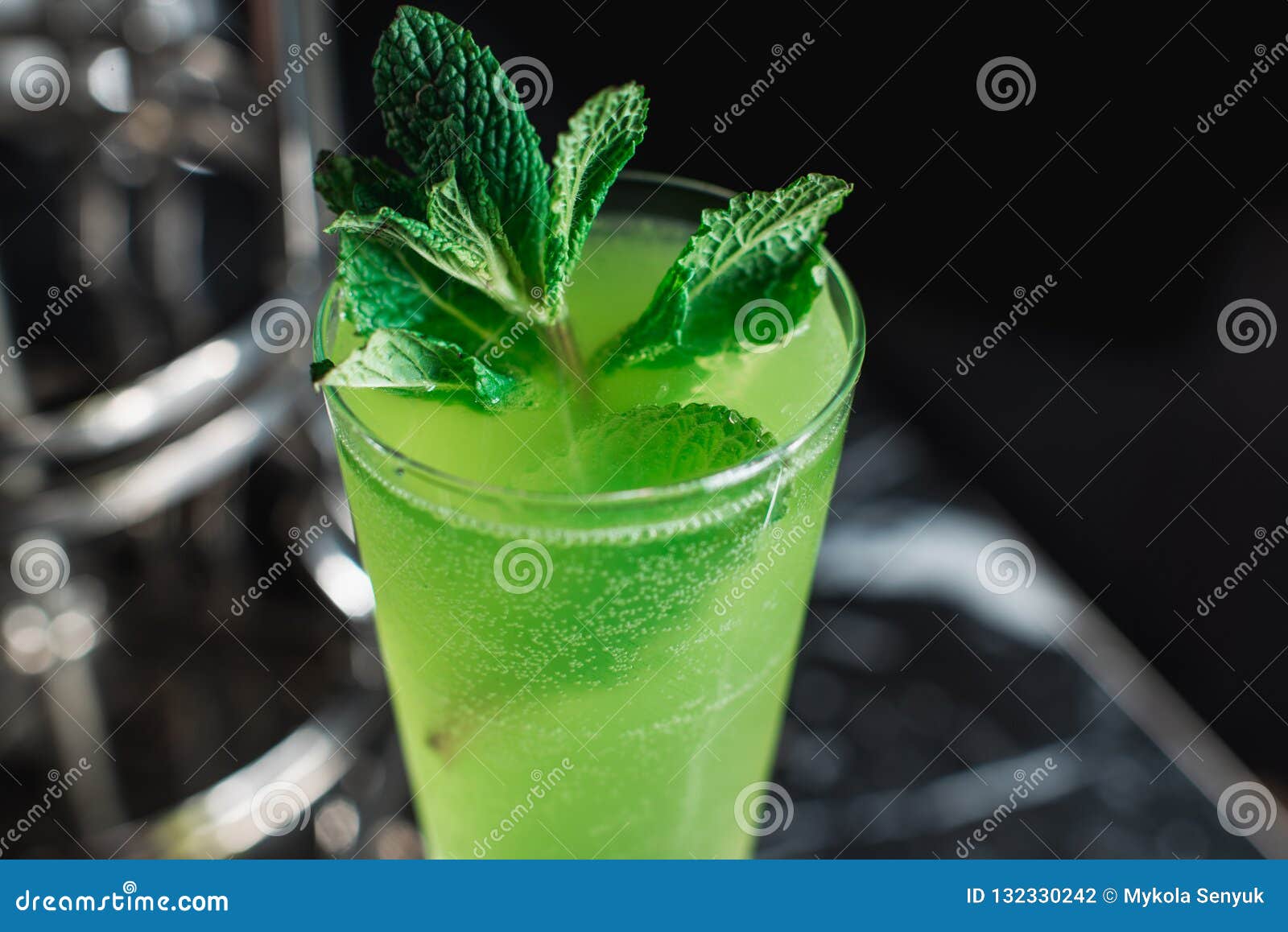 Green Refreshing Alcoholic Cocktail. Mint on Top Stock Photo Image of