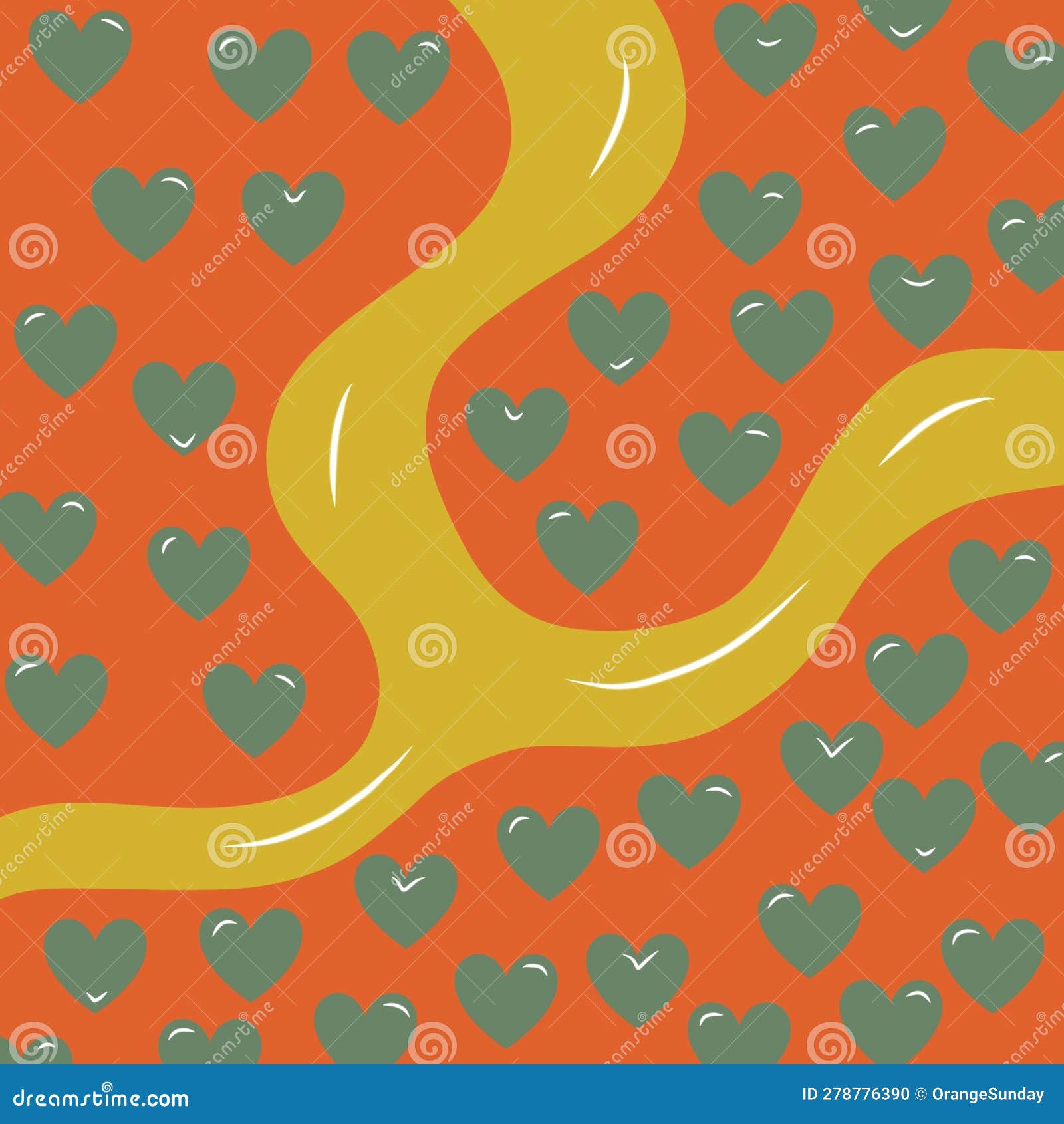 Green Retro Heart Y2K Pattern with Orange Background Stock Illustration