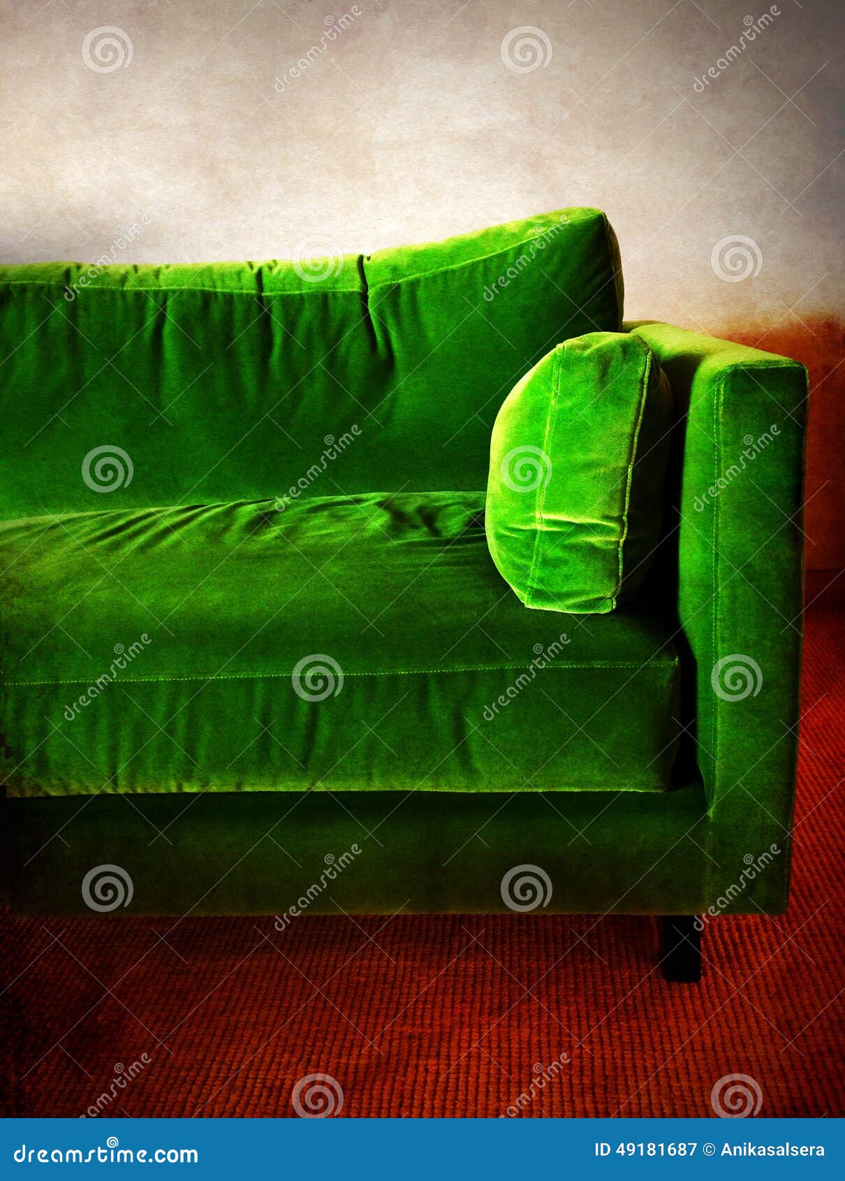 Green retro sofa in a room stock image. Image of closeup 49181687