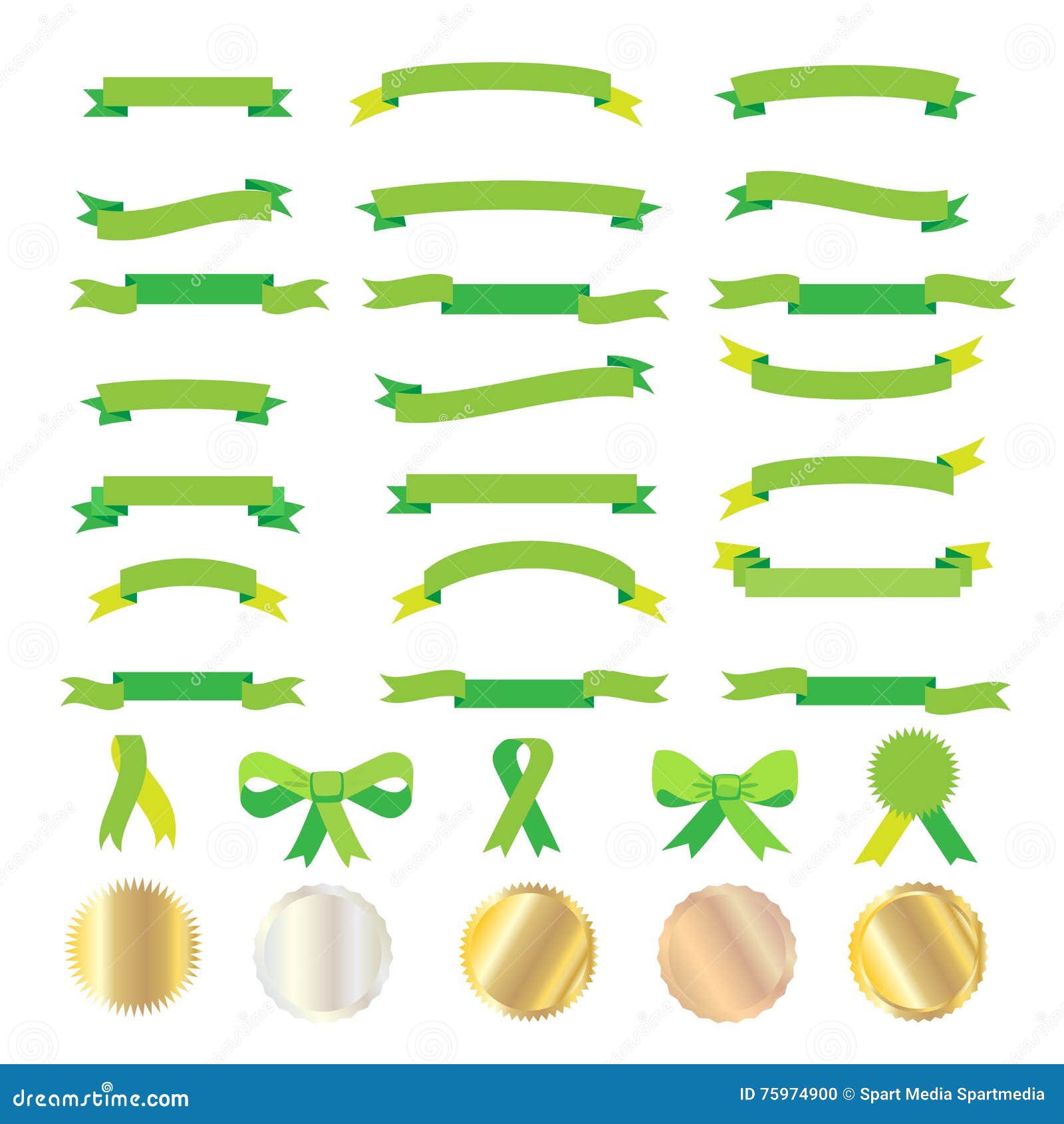 green ribbons and gold labels  on white background festival decoration olympics games