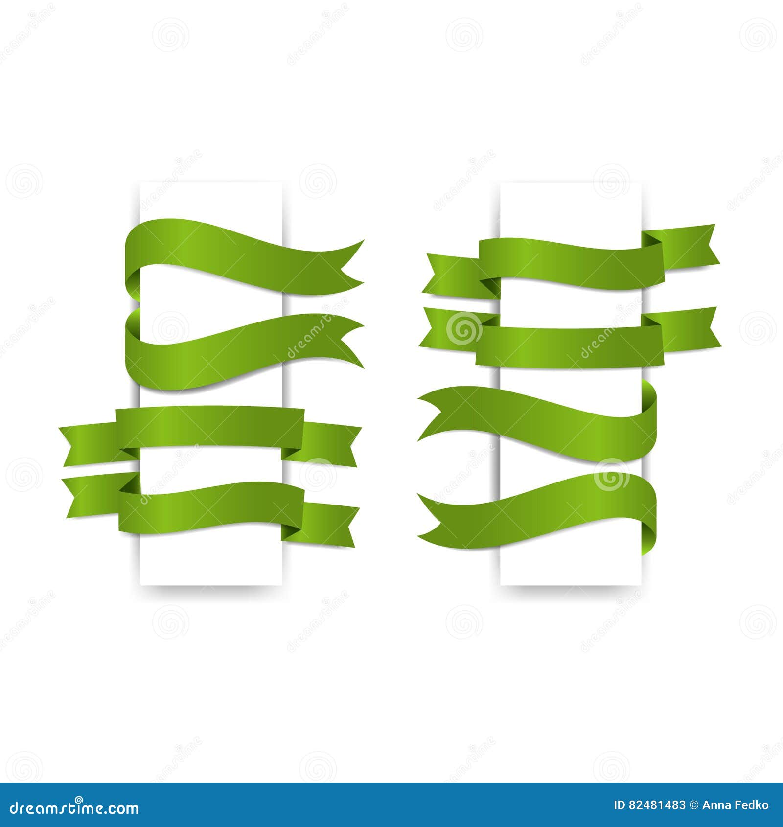 Green Ribbons Set, on White Background Stock Vector - Illustration of