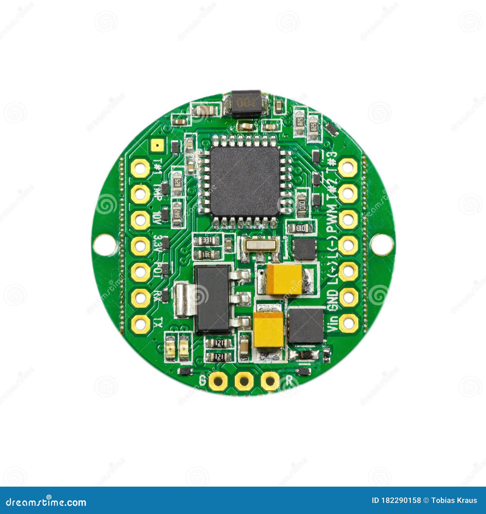 green round led pulse width modulation dimmer pcb board surface mount components