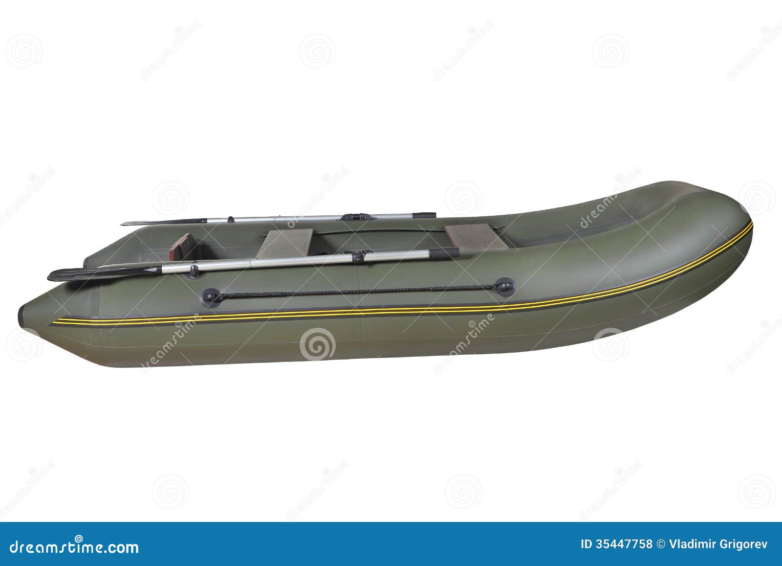 Green, Rubber, Inflatable Rowing Boat, Isolated on White