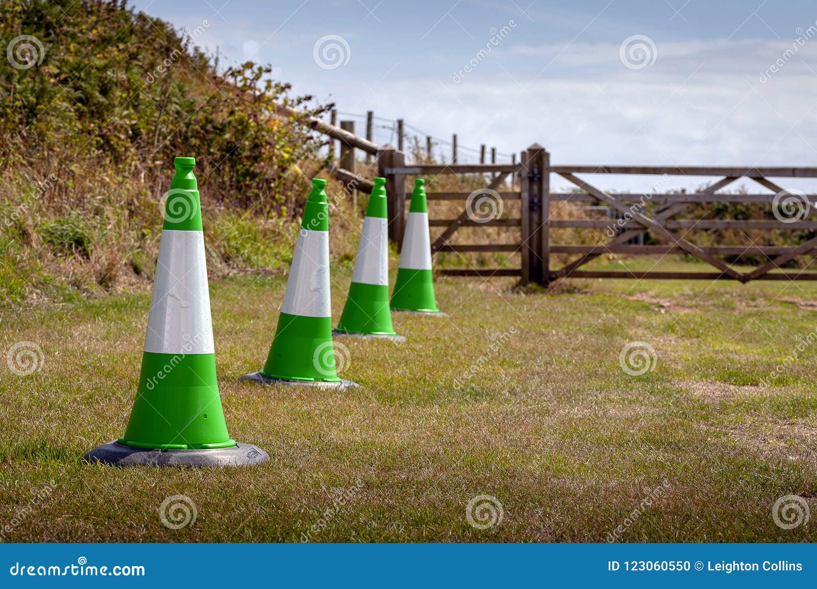 Green safety cones stock photo. Image of fence, cone 123060550