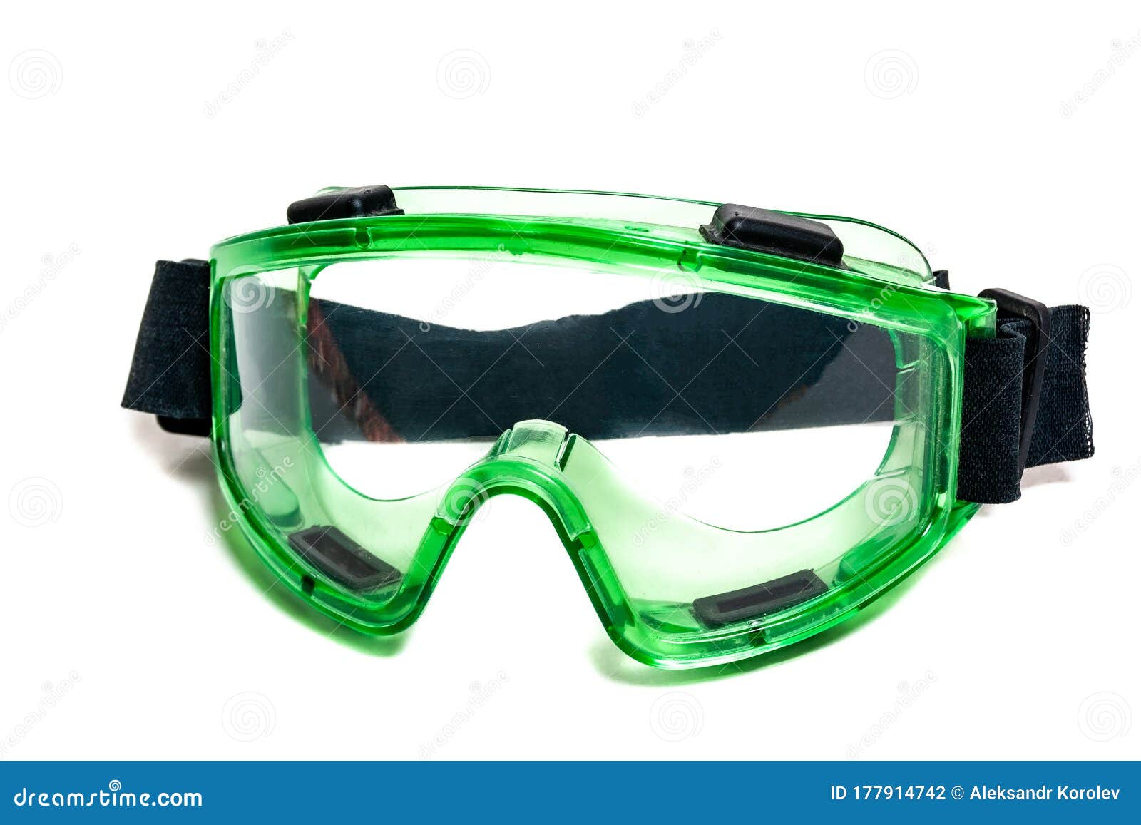 Green Safety Glasses for Doctors, Isolate on White Background Stock
