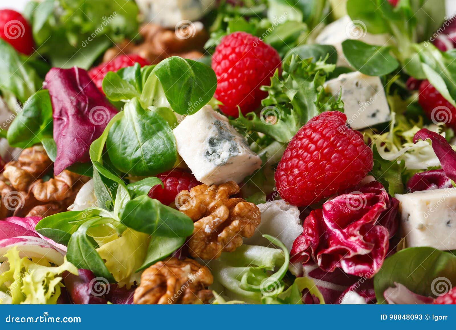 Green Salad with Blue Cheese , Raspberry and Nuts Stock Image Image