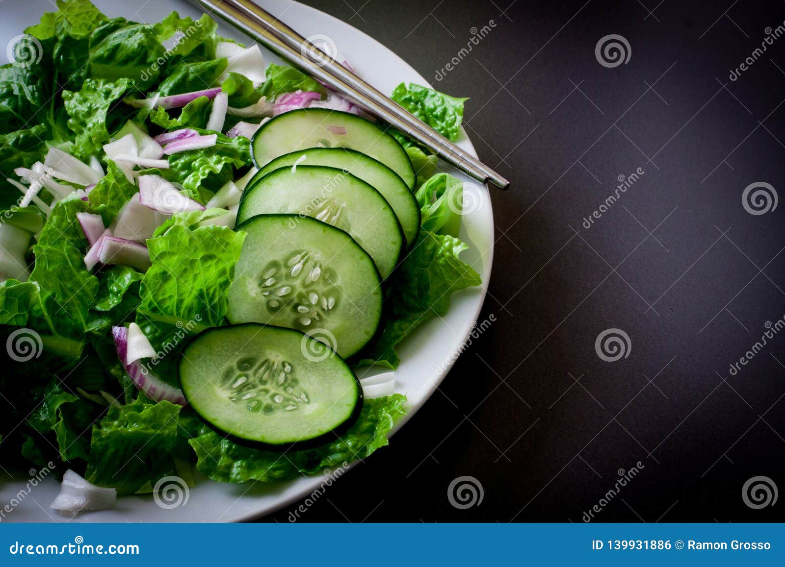Green salad on plate stock photo. Image of eating, kale 139931886
